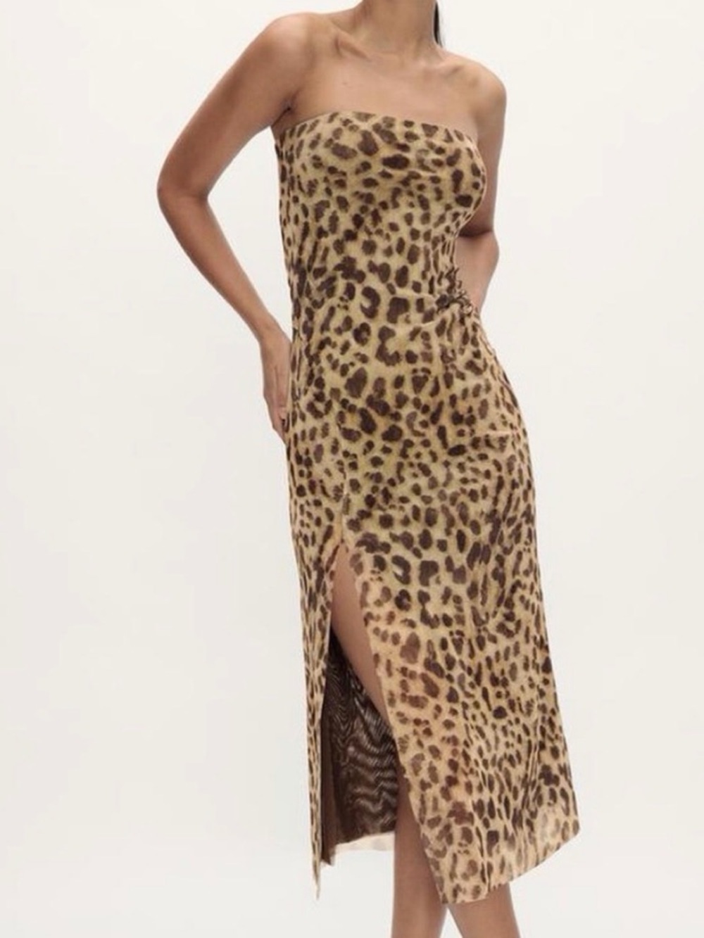 Strapless Leopard Print Midi Dress - Zara